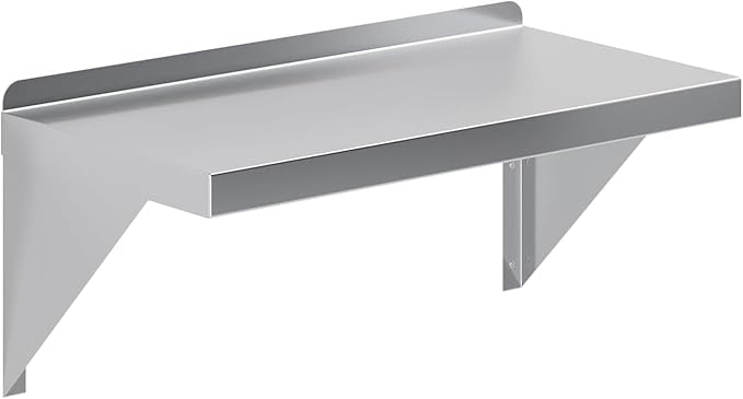 12" Width x 36" Length | Stainless Steel Wall Shelf | Square Edge | Metal Shelving | Heavy Duty | Commercial Grade | Wall Mount | NSF Certified (12" Width x 24" Length)