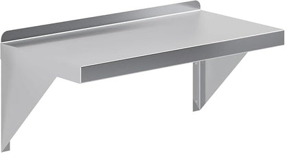 12" Width x 36" Length | Stainless Steel Wall Shelf | Square Edge | Metal Shelving | Heavy Duty | Commercial Grade | Wall Mount | NSF Certified (12" Width x 24" Length)