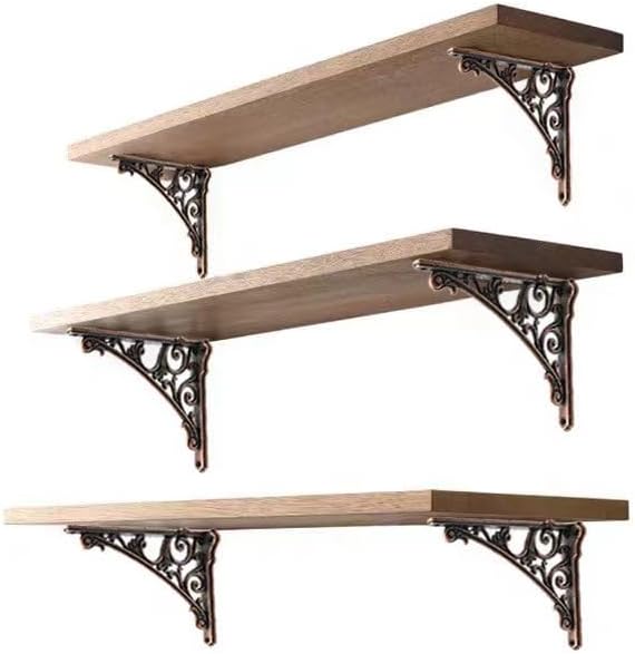 Decorative Shelf Bracket 8 inch, Antique Copper Brackets for Shelving, Heavy Duty Vintage, DIY Projects, Hardware Included, 4 Pack, 7.87x5.6x1.73 inch,Baroque Style