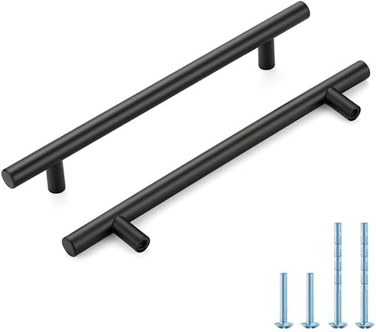 Black Cabinet Handles 6-1/4 Inch Hole Spacing Stainless Steel Drawer Pulls for Cabinets, Dresser, Bathroom 45 Pack