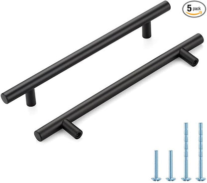 Black Cabinet Handles 6-1/4 Inch Hole Spacing Stainless Steel Drawer Pulls for Cabinets, Dresser, Bathroom 5 Pack