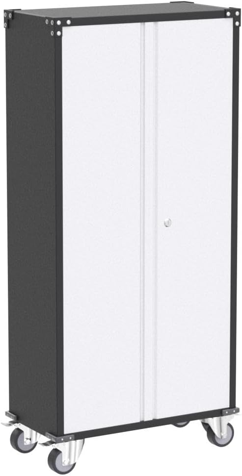 71" H Garage Storage Cabinet with Wheels, Lockable Metal Storage Cabinet with Doors,5 Adjustable Shelves and Pegboard for Garage Home Utility Room,Required Assembly,Grey&White