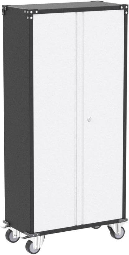 71" H Garage Storage Cabinet with Wheels, Lockable Metal Storage Cabinet with Doors,5 Adjustable Shelves and Pegboard for Garage Home Utility Room,Required Assembly,Grey&White