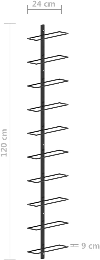 vidaXL Wall-Mounted Black Metal Wine Rack, Modern Stylish Design, Durable and Easy-to-Install, Holds Up to 10 Bottles - Ideal for Wine Lovers