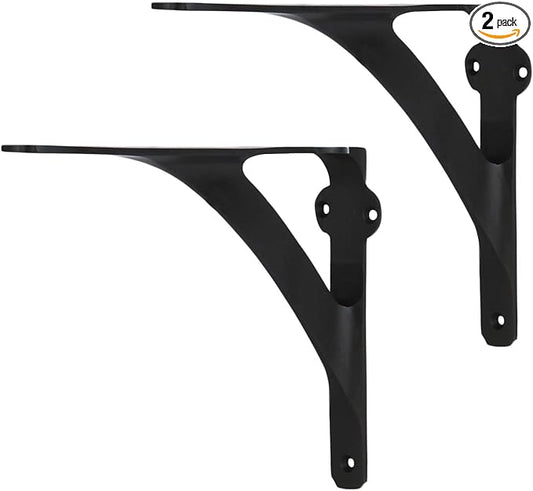 Set of 2 Shelf Brackets for 8", 10", 12" Shelves - Oil Rubbed Bronze Finish - 9.88" X 7.38" Heavy Duty Brass L Brackets for Wall Shelves Hardware Included,