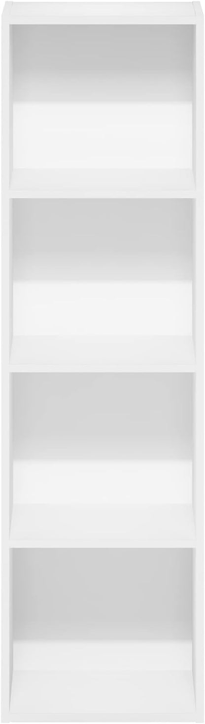 Furinno PASIR Book Shelf, 4-Tier Modern Bookshelf, Open Shelves Bookcase 9 x 12 x 42, for Living Room, Bedroom, Home Office, White