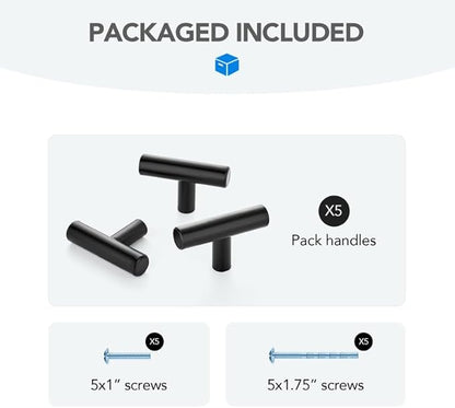 Black Cabinet Handles Single Hole Stainless Steel Drawer Pulls for Cabinets, Dresser, Bathroom 5 Pack