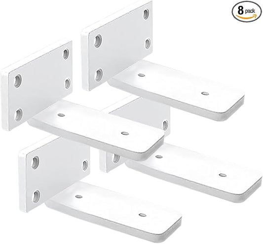 4 Pack Shelf Brackets White 4 Inch Floating Shelf Bracket 1/5 inch Thick Heavy Duty Hidden Shelf Brackets Iron Metal Brackets for Shelf Support with Screw Included