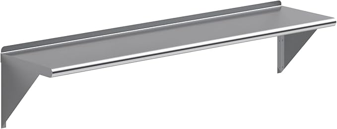 NSF Certified 18 Gauge Heavy Duty Stainless Steel Wall Shelf with Brackets for Kitchens, Utility Rooms, Storage, Offices & Home (72" x 14")