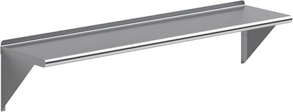 NSF Certified 18 Gauge Heavy Duty Stainless Steel Wall Shelf with Brackets for Kitchens, Utility Rooms, Storage, Offices & Home (72" x 14")