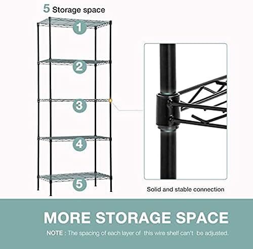 PayLessHere | 5-Tier Wire Shelf | 24"x14"x60" | Black | Adjustable Racks | Heavy-Duty Storage Shelves, Holds Upto 750 lbs | Rust-Resistant, No-Tool Assembly | for Home, Garage Shelving