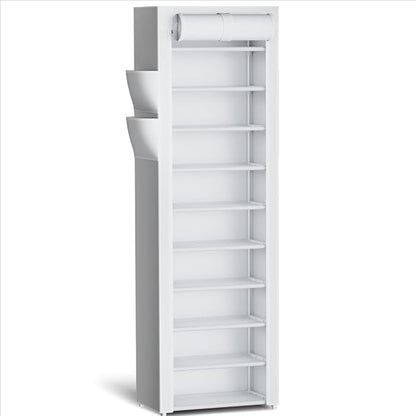 Kitsure Shoe Rack - 10-Tier Large Capacity Shoe Organizer Shelf with Dust Cover & Side Pockets, Rust-Proof Metal Shoe Rack for Closet, Entrance, Living Room, 17.5" x 12.4" x 69.3", White