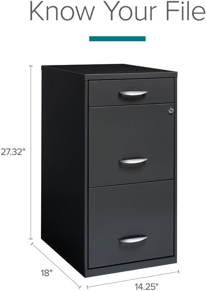 Scranton & Co 3-Drawer Metal Filing Cabinet, 27.32" H x 14.25" W x 18.00" D, Charcoal Finish, Lockable Lateral File Cabinet for Home or Office Organization, Letter Size Hanging File Storage