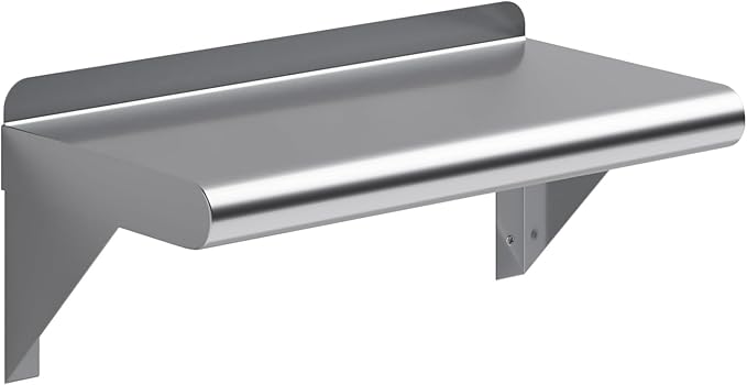 NSF Certified 18 Gauge Heavy Duty Stainless Steel Wall Shelf with Brackets for Kitchens, Utility Rooms, Storage, Offices & Home (16"x8")