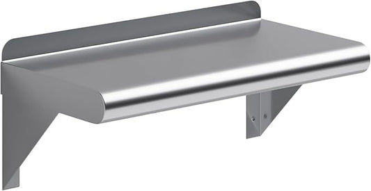 NSF Certified 18 Gauge Heavy Duty Stainless Steel Wall Shelf with Brackets for Kitchens, Utility Rooms, Storage, Offices & Home (16"x8")
