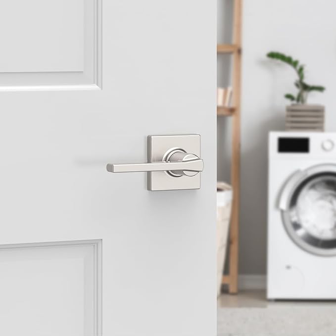 Kwikset Casey Hallway Passage and Bed/Bath Privacy Door Handle 4 Pack, 2 Passage Levers and 2 Privacy Levers, Satin Nickel Reversible Interior Handles