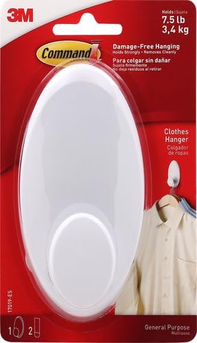 Command Clothes Hanger, 1 Hanger, 2 Strips/Pack, White, Large (Pack of 2)