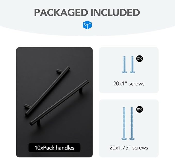 Black Cabinet Handles 7-1/2 Inch Hole Spacing Stainless Steel Drawer Pulls for Cabinets, Dresser, Bathroom 10 Pack