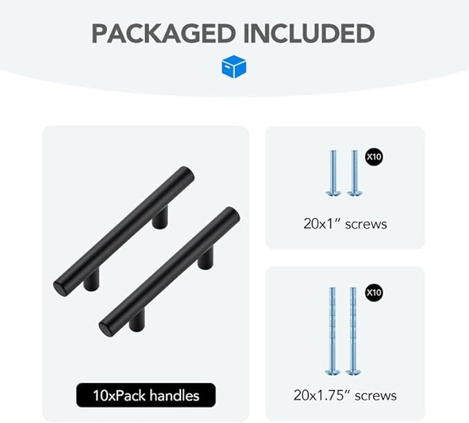 Black Cabinet Handles 3 Inch Hole Spacing Stainless Steel Drawer Pulls for Cabinets, Dresser, Bathroom 10 Pack