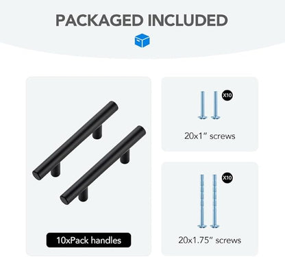 Black Cabinet Handles 3 Inch Hole Spacing Stainless Steel Drawer Pulls for Cabinets, Dresser, Bathroom 10 Pack