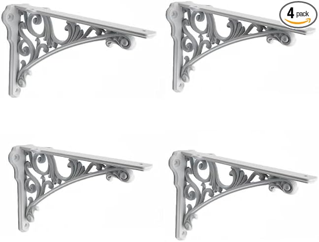 Decorative Shelf Bracket 12 inch White Brackets for Shelving Solid Heavy Duty Vintage DIY Projects Hardware Included 4 Pack Heavy-Duty Shelf-Brackets