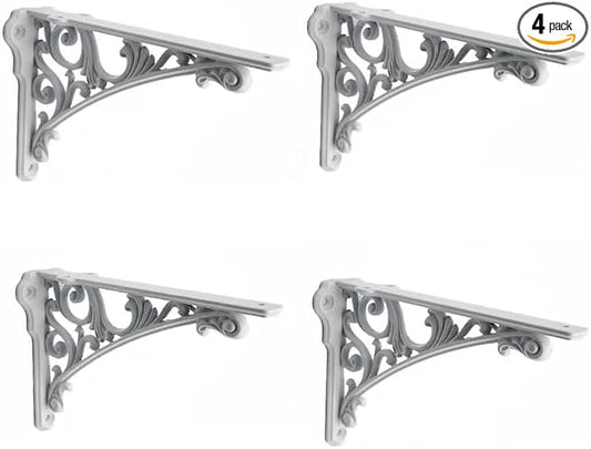 Decorative Shelf Bracket 12 inch White Brackets for Shelving Solid Heavy Duty Vintage DIY Projects Hardware Included 4 Pack Heavy-Duty Shelf-Brackets