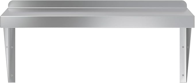 12" Width x 36" Length | Stainless Steel Wall Shelf | Square Edge | Metal Shelving | Heavy Duty | Commercial Grade | Wall Mount | NSF Certified (12" Width x 24" Length)
