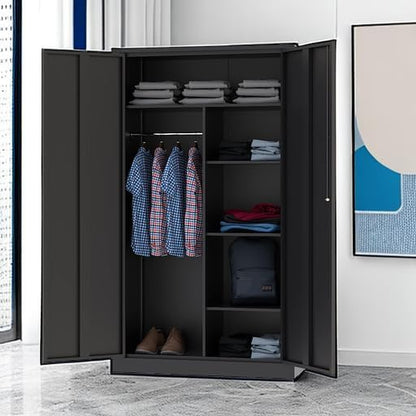 Letaya Metal Storage Cabinets Locker with Lock Door, 72'' Clothing Coat Steel Storage Freestanding Wardrobe for Office, Home, School, Employee,Gym,Fire Department (Black)