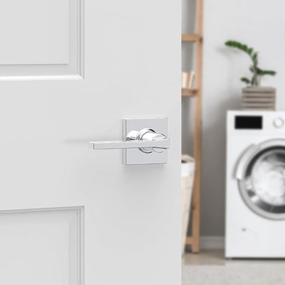Kwikset Casey Hallway Passage and Bed/Bath Privacy Door Handle 4 Pack, 2 Passage Levers and 2 Privacy Levers, Polished Chrome Reversible Interior Handles