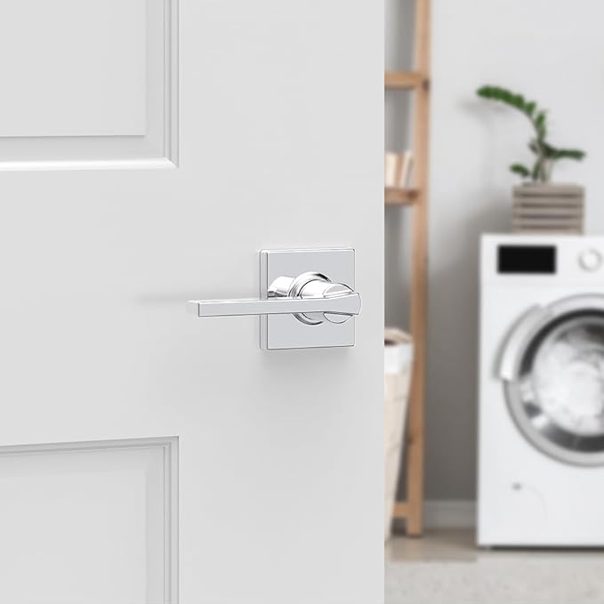 Kwikset Casey Hallway Passage and Bed/Bath Privacy Door Handle 2 Pack, 1 Passage Levers and 1 Privacy Levers, Polished Chrome Reversible Interior Handles