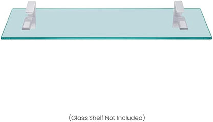 Dulles Glass Floating Shelf Brackets, Aluminum Heavy Duty, White, for Glass, Wood, Acrylic Wall Mounted Shelf Support. 2 Pack.