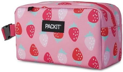 PackIt® Freezable Snack Box, Sweet Strawberry, Built with EcoFreeze® Technology, Collapsible, Zip Closure with Buckle Handle, Designed For Work Snacks, Fresh Snacks On the Go, Adults, and All Ages