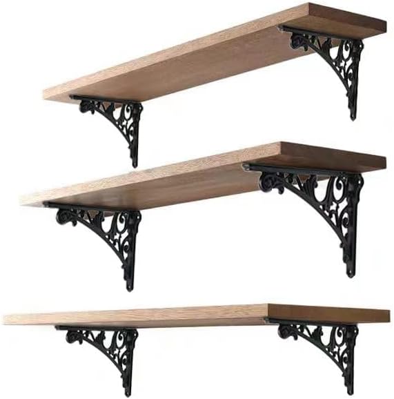 Decorative Shelf Bracket 12 inch Black Brackets for Shelving Solid Heavy Duty Vintage DIY Projects Hardware Included 2 Pack