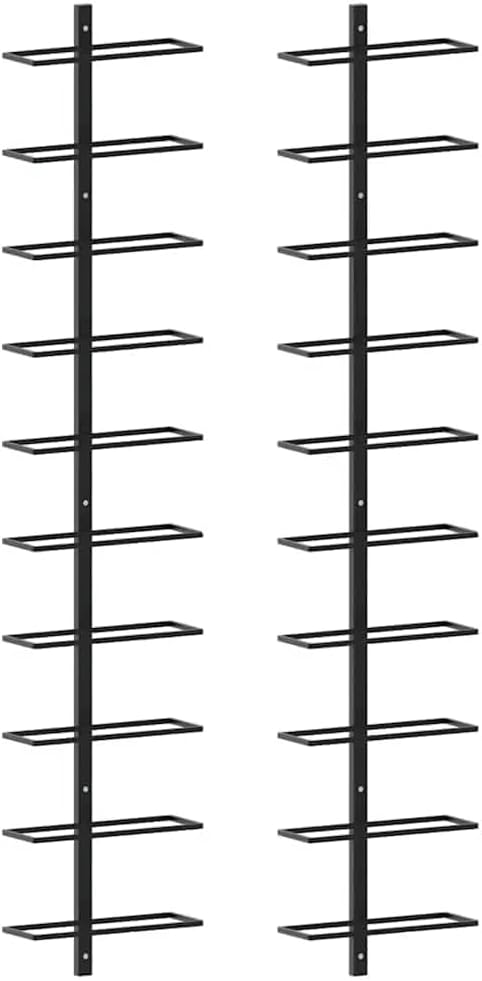 vidaXL Wall-Mounted Wine Rack 2 pcs - Sleek, Black, Powder-Coated Metal Wine Holder - Holds 20 Bottles - Includes Mounting Materials - Stylish Functional Decor
