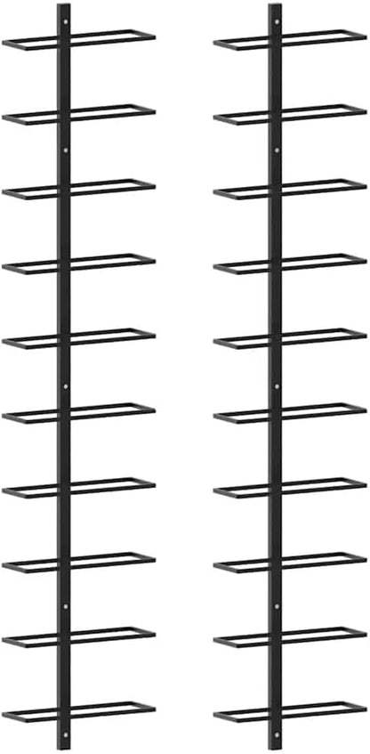 vidaXL Wall-Mounted Wine Rack 2 pcs - Sleek, Black, Powder-Coated Metal Wine Holder - Holds 20 Bottles - Includes Mounting Materials - Stylish Functional Decor
