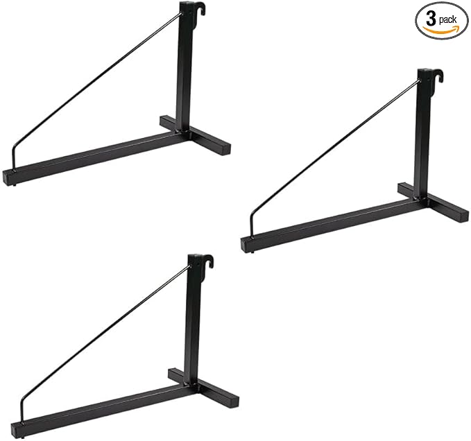 Mytee Products 3 Pack 1 Tier Shipping Container Shelving Bracket with Hooks - 16"x18", 550 lbs WLL - Black Powder Coated Steel for Heavy Duty Trailer Containers - Easy to Assemble & Remove