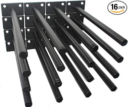 16 Pcs 8" Black Solid Steel Floating Shelf Bracket Blind Shelf Supports - Hidden Brackets for Floating Wood Shelves - Concealed Blind Shelf Support – Screws and Wall Plugs Included