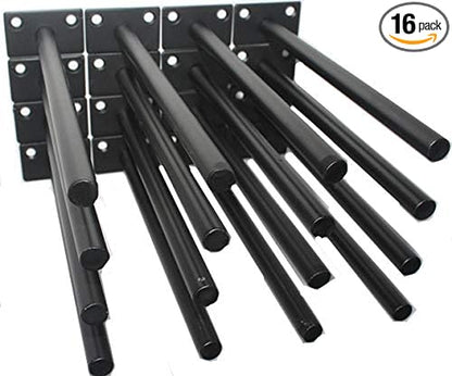 16 Pcs 8" Black Solid Steel Floating Shelf Bracket Blind Shelf Supports - Hidden Brackets for Floating Wood Shelves - Concealed Blind Shelf Support – Screws and Wall Plugs Included