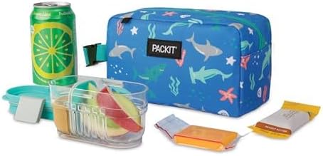 PackIt Freezable Snack Box, Sea Shark, Built with EcoFreeze Technology, Collapsible, Reusable, Zip Closure with Buckle Handle, Designed For Work Snacks, Fresh Snacks On the Go, Adults, and All Ages