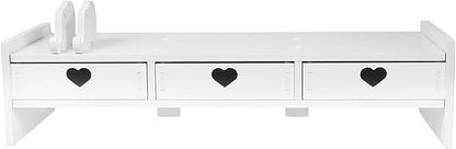 Tofficu Computer Desk Stand with Drawer, Desktop Monitor Riser with Storage, Laptop Shelf Shelves Organizer for Keyboard Storage (White)