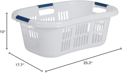 Rubbermaid Large Hip-Hugger Laundry Basket/Hamper, 1.5-Bushel, White, Stackable Storage Bin/Organizer for Bathroom/Bedroom/Dorm/Home