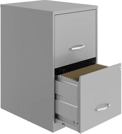 Pemberly Row Contemporary 2-Drawer Metal Filing Cabinet, 18 in Depth, Arctic Silver Finish, High-Side Drawers for Letter Files, Locking Design, Smooth Glide Suspension, Small Office or Home Office Use
