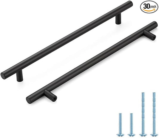 Black Cabinet Handles 8-3/4 Inch Hole Spacing Stainless Steel Drawer Pulls for Cabinets, Dresser, Bathroom 30 Pack