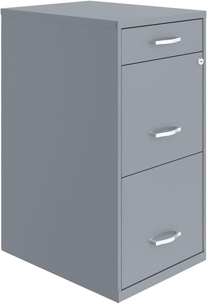 Scranton & Co 18" 3-Drawer Metal Filing Cabinet, Gray Finish, High-Sided Letter File Storage, Locking Top Drawers with Pencil Organizer, Smooth Glide Suspension, Compact Home or Office Use