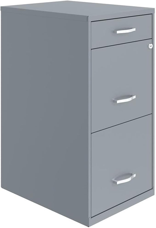 Scranton & Co 18" 3-Drawer Metal Filing Cabinet, Gray Finish, High-Sided Letter File Storage, Locking Top Drawers with Pencil Organizer, Smooth Glide Suspension, Compact Home or Office Use