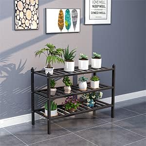 Shoe Rack, 3-Tier Bamboo Stackable Shelf Storage Organizer, Stand for Closet, Entryway, Hallway, Bathroom and Living Room（Black）