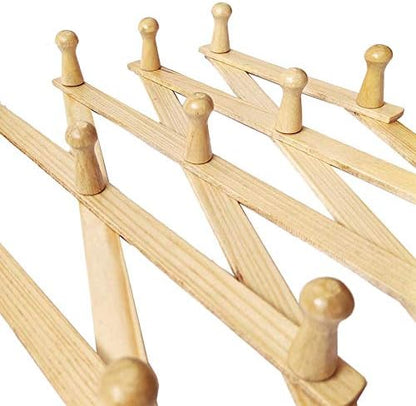 AMAPON Accordion Style Expandable Wall Wooden Coat Rack 13 Hooks (Pegs) Hang Hats Jackets Coffee Mug Purses Necklaces Towels Cap Leash Scarves Data Line Kitchenware (2 Packs)