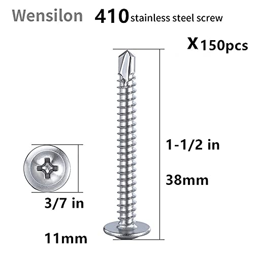 Wensilon（150pcs）#8×1-1/2”for Sheet Metal Self-Tapping Screws 410 Stainless Steel Truss Head High-Strength Quick Tapping Screws
