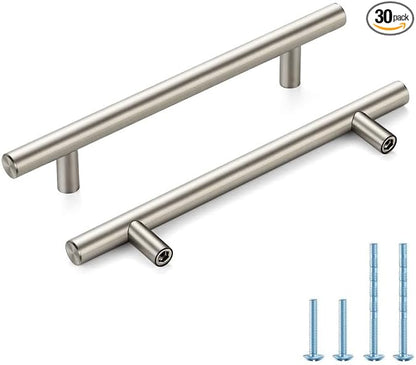 Brushed Nickel Cabinet Handles 5 Inch Hole Spacing Stainless Steel Drawer Pulls for Cabinets, Dresser, Bathroom 30 Pack
