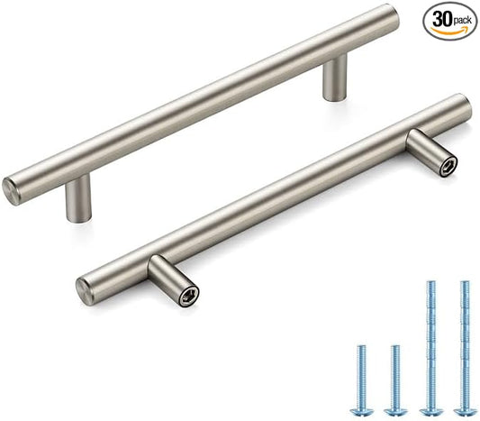 Brushed Nickel Cabinet Handles 5 Inch Hole Spacing Stainless Steel Drawer Pulls for Cabinets, Dresser, Bathroom 30 Pack